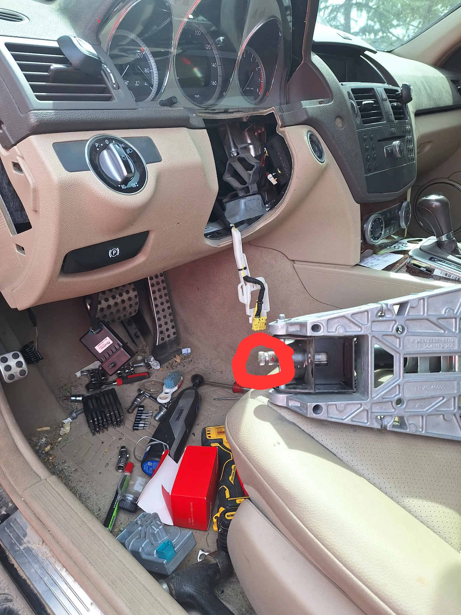 A disassembled vehicle steering column