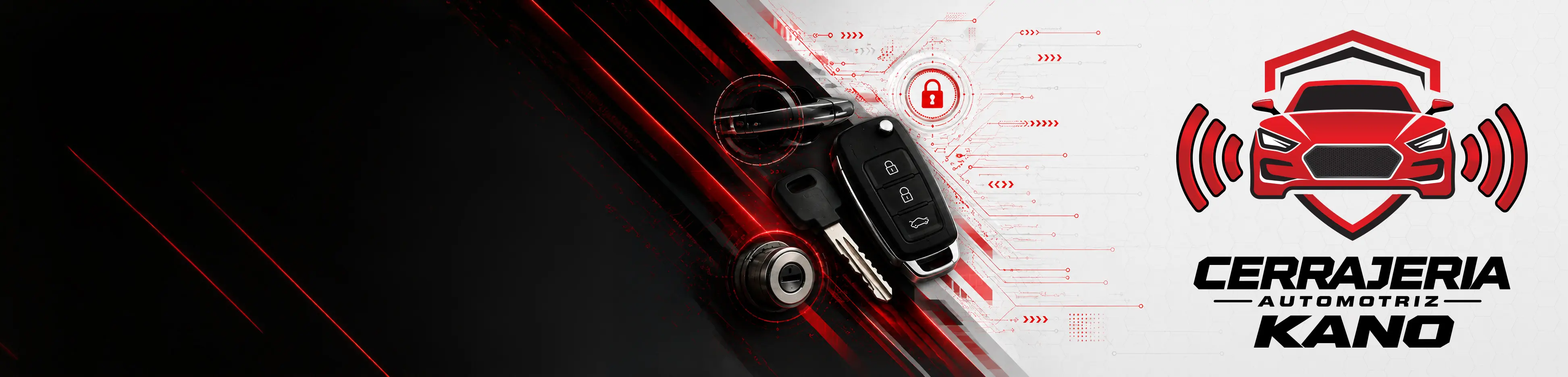Hero background image showing Kano Automotive Locksmith logo.